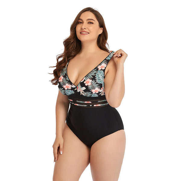 Sexy Printed One-Piece Plus Size Swimsuit